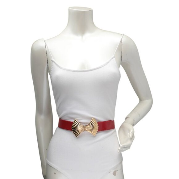 Vintage Mimi di Niscemi Gold Shell Belt Buckle Interlocking Talbots Red Vegan 81 - Picture 4 of 13